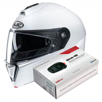 Flip Up HJC I90 White + Kit Bluetooth SMH5 Solo