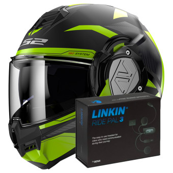 Flip Up LS2 Advant Revo Black H-V Yellow FF906 + Linkin Ride Pal III