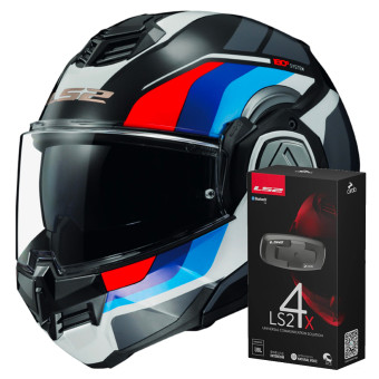 Flip Up LS2 Advant Sport Black Blue Red FF906 + Kit Bluetooth 4X Cardo