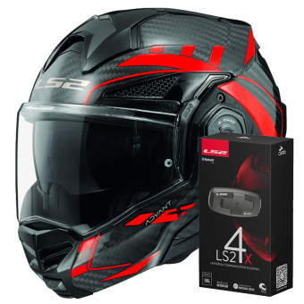 Flip Up LS2 Advant X C Future Red FF901 + Kit Bluetooth 4X Cardo