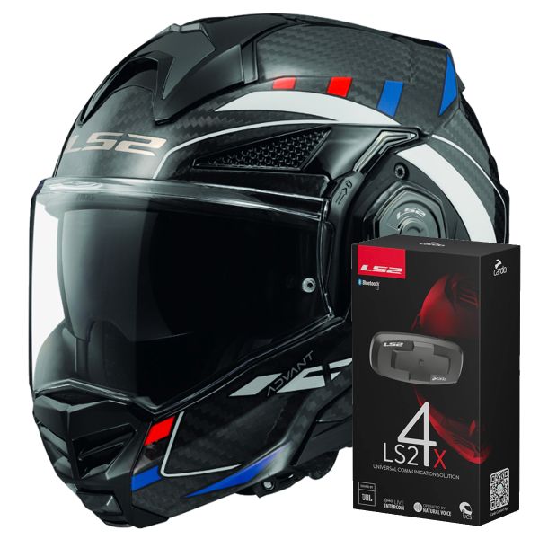 Flip Up LS2 Advant X C Future White Blue FF901 + Kit Bluetooth 4X Cardo