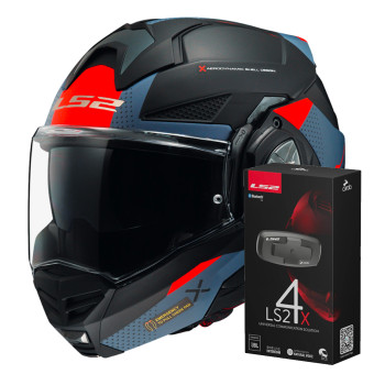Flip Up LS2 Advant X Oblivion M. Black Blue FF901 + Kit Bluetooth 4X Cardo