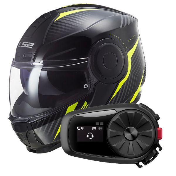 Flip Up LS2 Scope Skid Black H-V Yellow FF902 + Kit Bluetooth 5S Solo