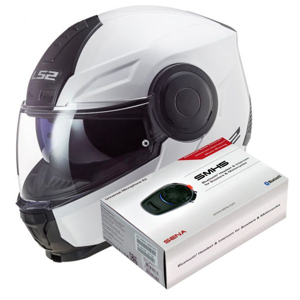 Flip Up LS2 Scope White FF902 + Kit Bluetooth SMH5 Solo