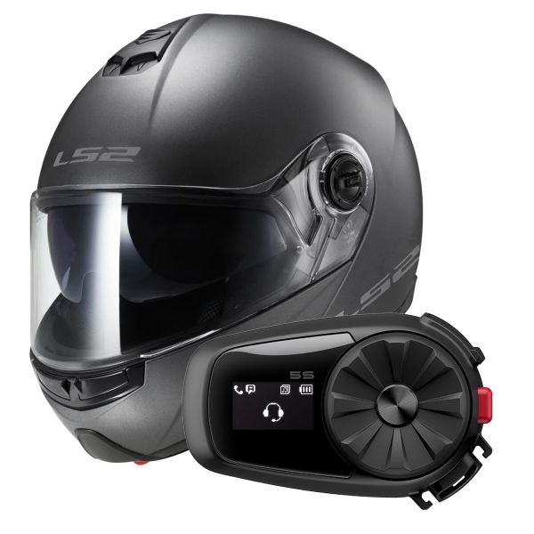 Flip Up LS2 Strobe Matt Titanium FF325 + Kit Bluetooth 5S Solo