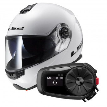 Flip Up LS2 Strobe White FF325 + Kit Bluetooth 5S Solo
