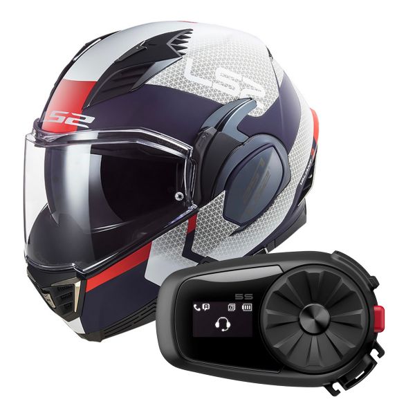 Pack Helmet Intercom Systems LS2 Valiant II Citius White Blue