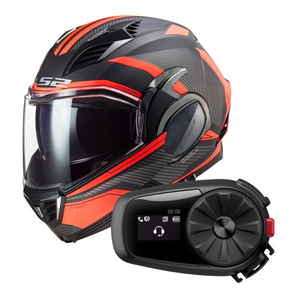 Flip Up LS2 Valiant II Revo Matt Titanium Orange FF900 + Kit Bluetooth 5S Solo