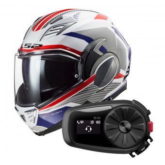 Flip Up LS2 Valiant II Revo White Red Blue FF900 + Kit Bluetooth 5S Solo