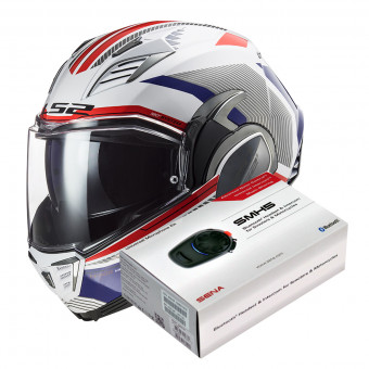Flip Up LS2 Valiant II Revo White Red Blue FF900 + Kit Bluetooth SMH5 Solo