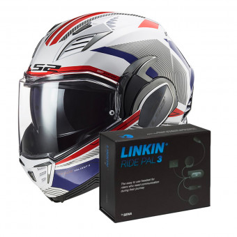 Flip Up LS2 Valiant II Revo White Red Blue FF900 + Linkin Ride Pal III