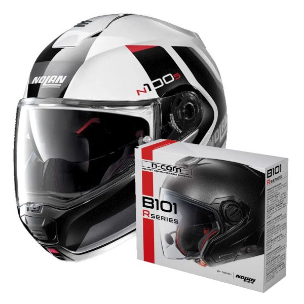 Flip Up Nolan N100 5 Hilltop N-Com White Black 48 + Kit Bluetooth B101R