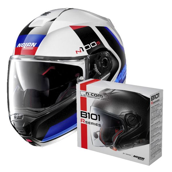 Flip Up Nolan N100 5 Hilltop N-Com White Blue 49 + Kit Bluetooth B101R