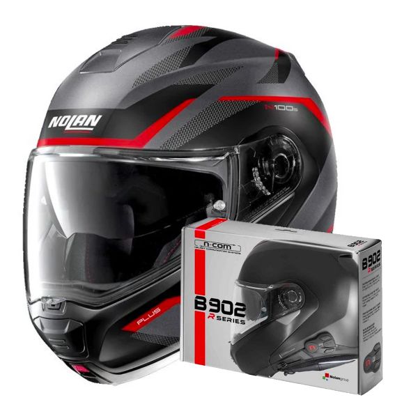 Flip Up Nolan N100 5 Plus Overland N-Com Flat Red 32 + Kit Bluetooth B901 R