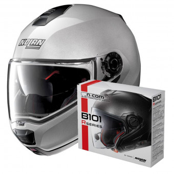 Flip Up Nolan N100 5 Special N-Com Salt Silver 11 + Kit Bluetooth B101R