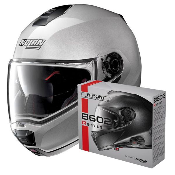 Flip Up Nolan N100 5 Special N-Com Salt Silver 11 + Kit Bluetooth B602R