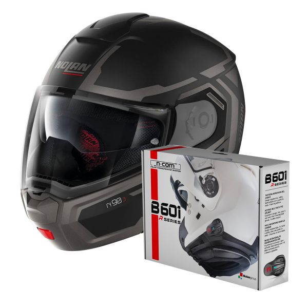 Flip Up Nolan N90 3 Driller N-Com Flat Black Grey 23 + Kit Bluetooth B601R