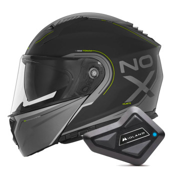 Flip Up NOX N968 Tomak Matt Black Neon Yellow + Kit Bluetooth BT Mini