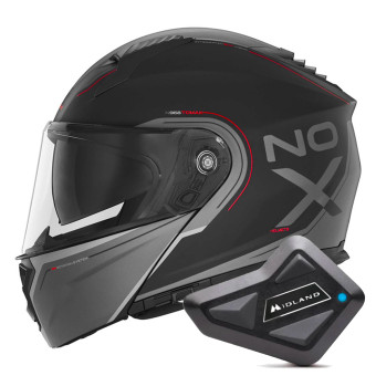 Flip Up NOX N968 Tomak Matt Black Red + Kit Bluetooth BT Mini