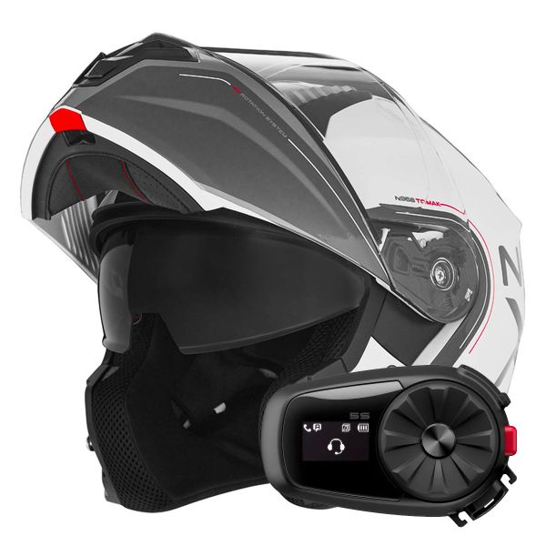 Flip Up NOX N968 Tomak White Red + Kit Bluetooth 5S Solo