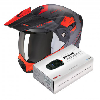 Flip Up Scorpion ADX-1 Tucson Cement Gray Matt Red + Kit Bluetooth Sena SMH5