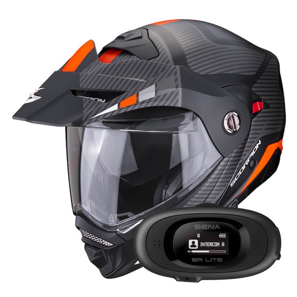 Flip Up Scorpion ADX-2 Camino Matt Black Silver Orange + Kit bluetooth 5R Lite