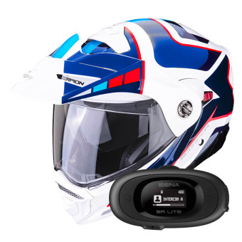 Flip Up Scorpion ADX-2 Camino Pearl White Blue Red + Kit bluetooth 5R Lite