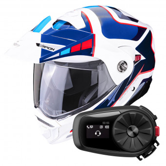 Flip Up Scorpion ADX-2 Camino Pearl White Blue Red + Kit Bluetooth 5S