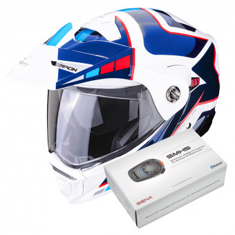 Flip Up Scorpion ADX-2 Camino Pearl White Blue Red + Kit Bluetooth SMH5