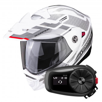 Flip Up Scorpion ADX-2 Carrera Pearl White Silver + Kit Bluetooth 5S
