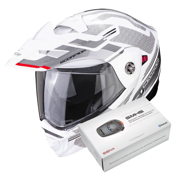 Flip Up Scorpion ADX-2 Carrera Pearl White Silver + Kit Bluetooth SMH5