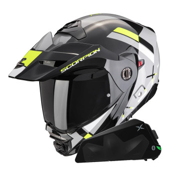 Flip Up Scorpion ADX-2 Galane Grey Black Neon Yellow + Kit bluetooth Exo-Com Link-1C Solo
