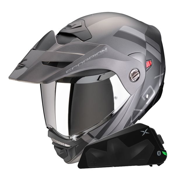 Flip Up Scorpion ADX-2 Galane Matt Black Silver + Kit bluetooth Exo-Com Link-1C Solo