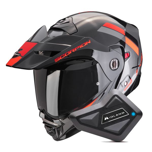 Flip Up Scorpion ADX-2 Galane Silver Black Red + Kit Bluetooth BT Mini