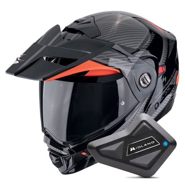 Flip Up Scorpion ADX-2 Lewis Black Red + Kit Bluetooth BT Mini Flip Up Scorpion ADX-2 Lewis Black Red + Kit Bluetooth BT Mini