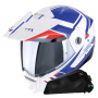 Casque Flip Up Scorpion ADX-2 Lewis White Blue Red + Kit bluetooth Exo-Com Link-1C Solo