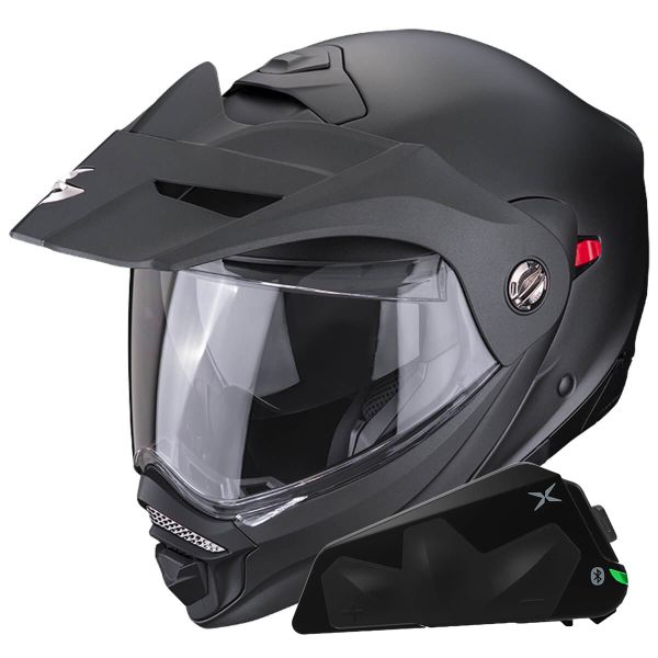 Flip Up Scorpion ADX-2 Matt Black + Kit bluetooth Exo-Com Link-1C Solo Flip Up Scorpion ADX-2 Matt Black + Kit bluetooth Exo-Com Link-1C Solo