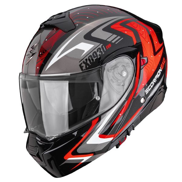 Flip Up Scorpion Exo 930 Evo Alpha Black Silver Red
