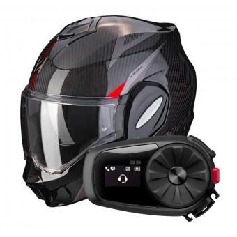 Flip Up Scorpion EXO TECH Carbon Top Black Red + Kit Bluetooth Sena 5S