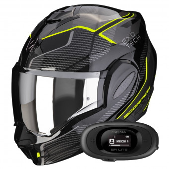 Flip Up Scorpion Exo Tech Evo Animo Black Neon Yellow + Kit bluetooth 5R Lite