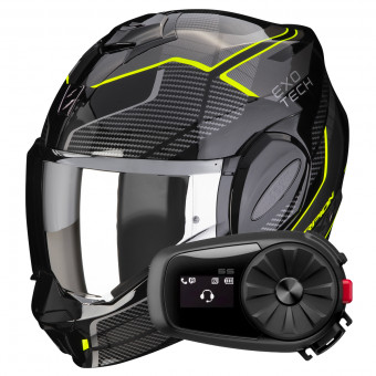 Flip Up Scorpion Exo Tech Evo Animo Black Neon Yellow + Kit Bluetooth 5S