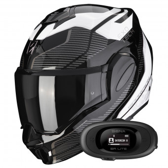 Flip Up Scorpion Exo Tech Evo Animo Black White + Kit bluetooth 5R Lite