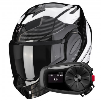 Flip Up Scorpion Exo Tech Evo Animo Black White + Kit Bluetooth 5S