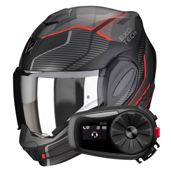 Flip Up Scorpion Exo Tech Evo Animo Matt Black Red + Kit Bluetooth 5S
