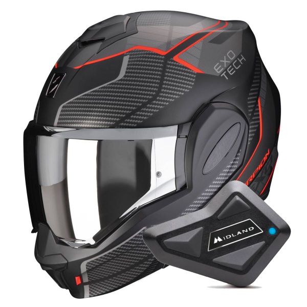 Flip Up Scorpion Exo Tech Evo Animo Matt Black Red + Kit Bluetooth BT Mini