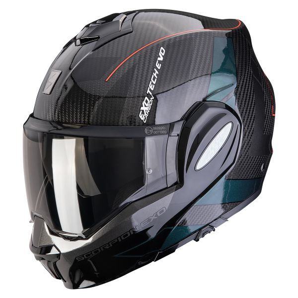 Flip Up Scorpion Exo Tech Evo Carbon CAD Black Green Flip Up Scorpion Exo Tech Evo Carbon CAD Black Green