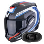Casque Flip Up Scorpion Exo Tech Evo Carbon Cosy Black Blue Red + Kit bluetooth 5R Lite