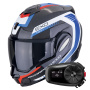 Casque Flip Up Scorpion Exo Tech Evo Carbon Cosy Black Blue Red + Kit Bluetooth 5S Solo