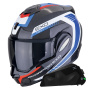 Casque Flip Up Scorpion Exo Tech Evo Carbon Cosy Black Blue Red + Kit bluetooth Exo-Com Link-1C