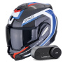 Casque Flip Up Scorpion Exo Tech Evo Carbon Cosy Black Blue Red + Kit Bluetooth Lokui K30